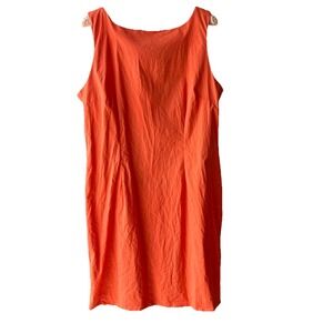 Evan Picone Orange Shift Dress Women's 14 Stretch Cotton Blend Sleeveless Career